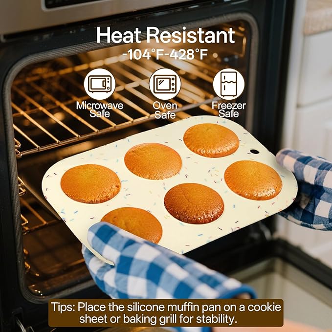 Firstfooby 4 Pack Silicone Muffin Pan for Baking, Regular Size Nonstick Cupcake Pan, 6-Cup Silicone Muffin Tin BPA Free Dishwasher Safe, Great for Muffin Cupcake Brownie Egg Tart