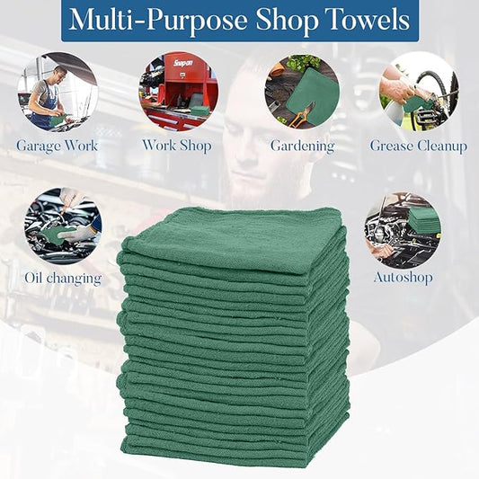 DAN RIVER Shop Towels, 50 Pack Commercial Use Green Terry Cloth Rags for Cleaning Cars & Household Surfaces – Well Absorbent, Reusable Cleaning Rags & Wash Clothes – Washable Towels