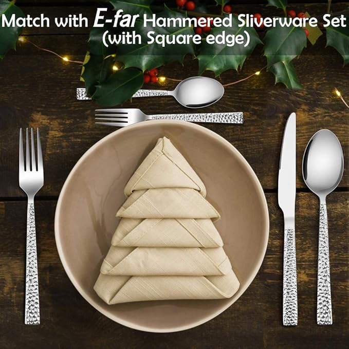E-far Teaspoon Set of 12, E-far 6.7 Inch Hammered Stainless Steel Spoons for Kitchen or Restaurant, Non-toxic & Mirror Polished, Squared Edge & Dishwasher Safe