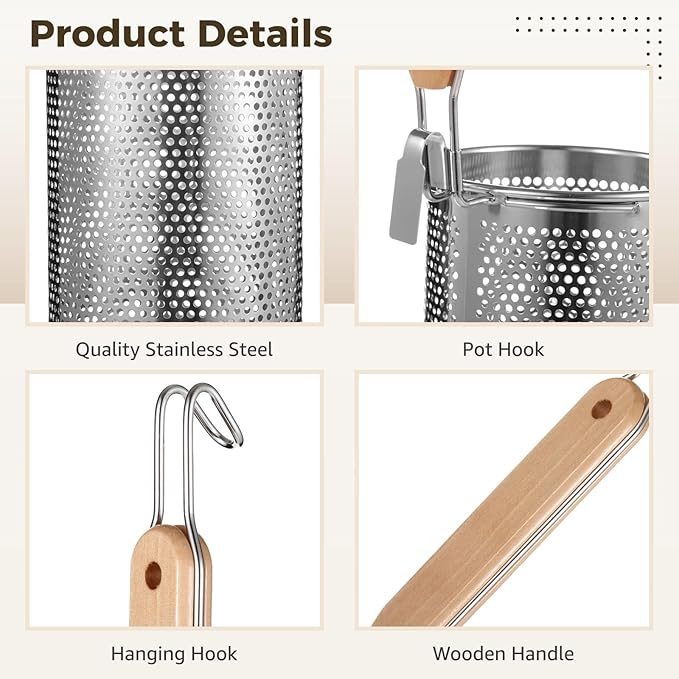Stainless Steel Pasta Strainer, 4 Pcs Noodle Dumpling Strainers, Blanching Baskets with Wood Handle, Mesh Spider Strainer for Pasta, Noodle, Dumpling (4.6"D x 5.9"H)