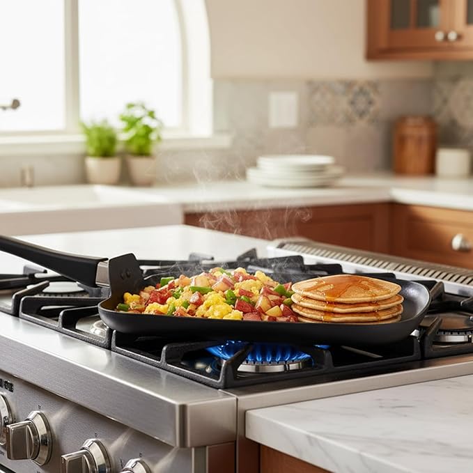 Quick-Heat Nonstick Aluminum Griddle Pan, Large Flat Skillet for Pancakes, Bacon, Eggs, Easy Clean Cookware, Gas Electric Ceramic Glass Top, Family Weekend Brunch, RV Camping, Gifting for Home Cooks