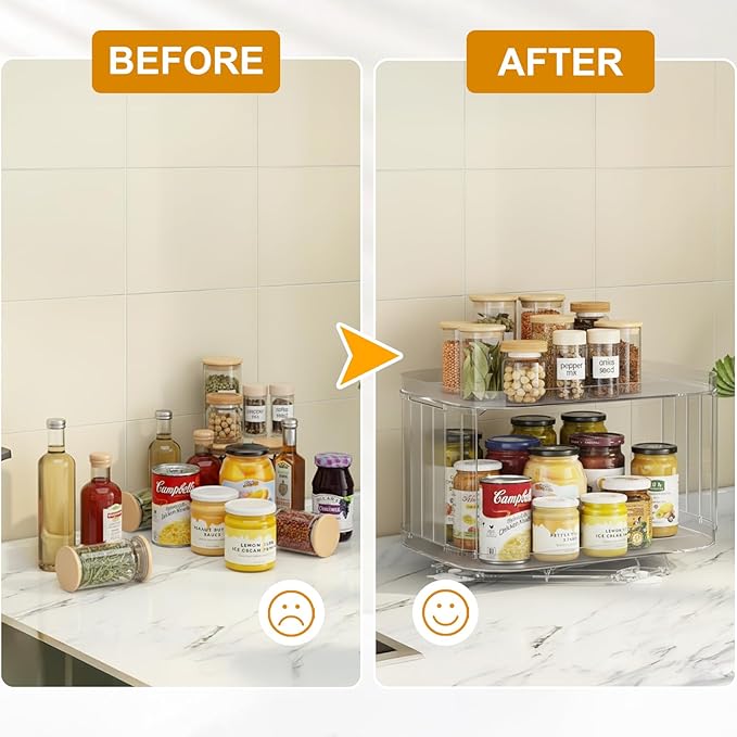 2 Tier Lazy Susan (2 Pack) Kitchen Organizer for Canned Goods Turntable Organizer for Cabinet/Pantry/Kitchen/Countertop/Bathroom/Vanity/Medicine Cabinet Organizer/Refrigerator