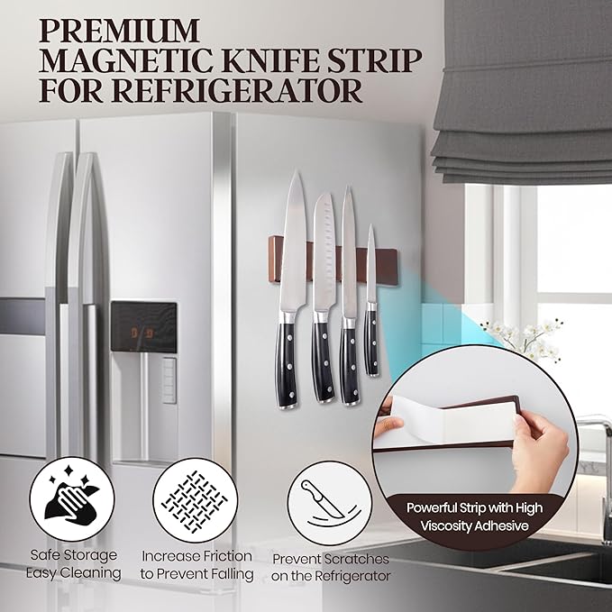 16 Inch Acacia Wood Magnetic Knife Holder for Wall - Magnetic Knife Strip & Knife Magnet - Kitchen Knife Storage Bar & Utensil Organizer