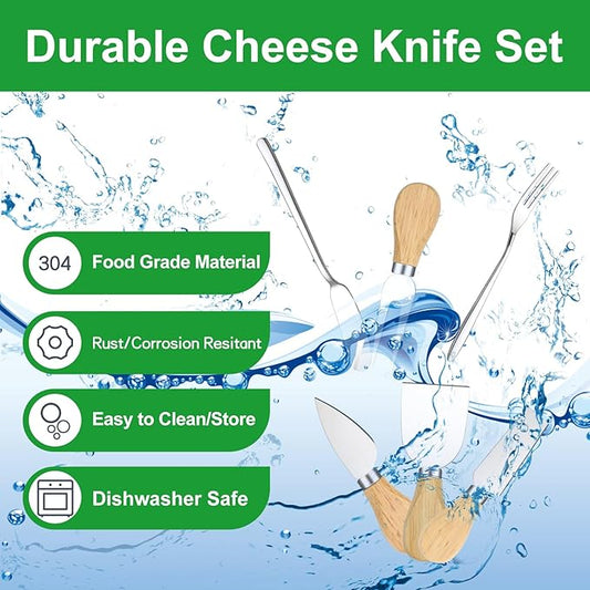26 Pcs Charcuterie Boards Accessories, Cheese Knife Set with Wooden Handle, Service for 4 Charcuterie Utensils Include Mini Cheese Spreader Knives, Forks, Tongs, Spoons, Honey Dipper for Appetizers