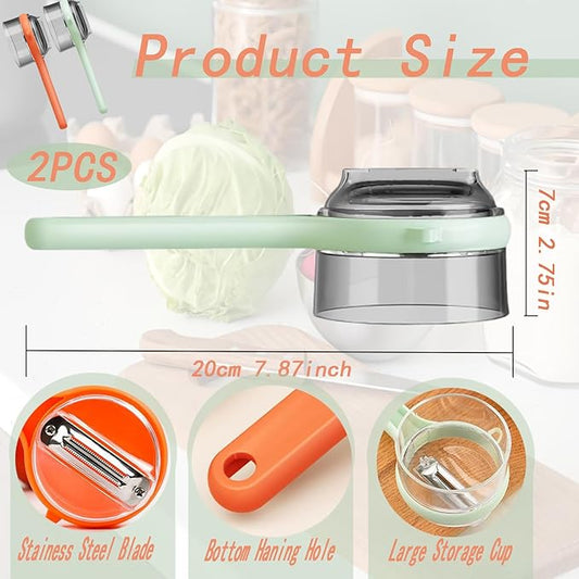 Premium 2-Pack Kitchen Vegetable Peeler Set, Stainless Steel Double Sided Blade, Mint Green Handle, 7.87 Inch Length, Large Storage Cup