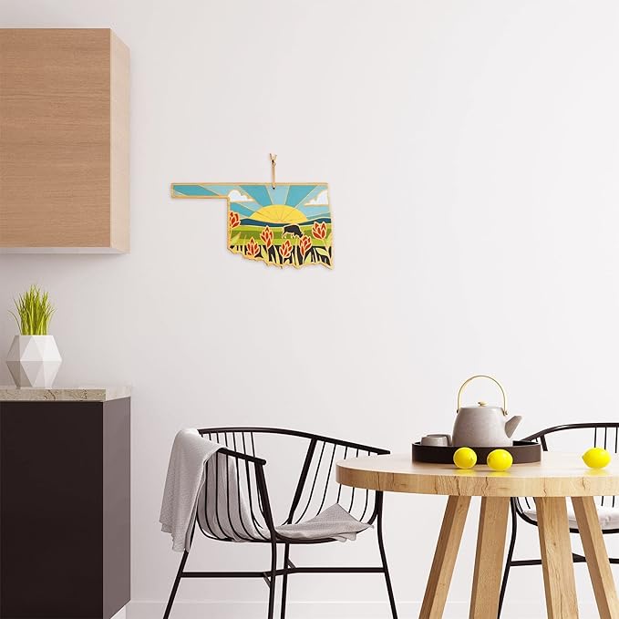 Totally Bamboo Oklahoma State Shaped Cutting Board and Charcuterie Serving Platter with Artwork by Summer Stokes, Includes Hang Tie for Wall Display Varies