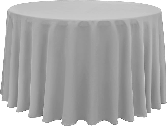 Obstal 210GSM Round Table Cloth, Water Resistance Microfiber Tablecloth, Decorative Fabric Circular Table Cover for Outdoor and Indoor Use (Silver, 108 Inch Diameter)