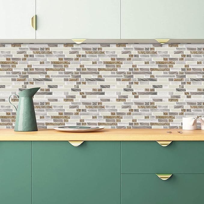 STICKGOO Peel and Stick Tile Backsplash for Kitchen, 12”×12”Stick on Backsplash, Self Adhesive Tile for Kitchen Backsplash and Bathroom(10 Sheets, Thicker Design)