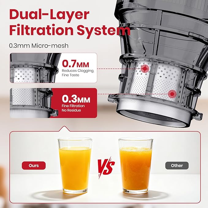 LAUDLIFE Cold Press Juicer Machine, 5.9" Wide Feed Chute Juice Extractor, 80 oz Large Hopper, Easy to Clean & High Juice Yield, BPA Free, Slow Masticating Juicer for Whole Fruits & Vegetables