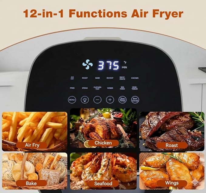 HealSmart 12-in-1 Air Fryer Oven, 6.34 Qt Digital Convection Oven with Visible Window & 1700W, Air Fry, Roast, Bake, Nonstick Basket, Pink