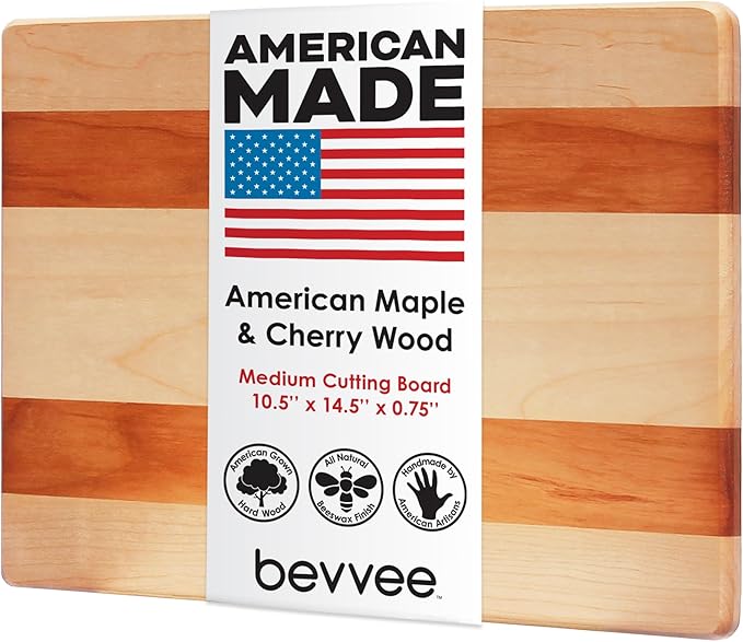 Maple and Cherry Wood Cutting Board - American Made in USA - Unique Kitchen Gifts - Medium 10.5 x 14.5 inch
