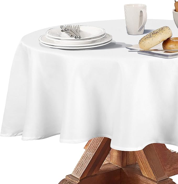 Obstal 210GSM Round Table Cloth, Water Resistance Microfiber Tablecloth, Decorative Fabric Circular Table Cover for Outdoor and Indoor Use (White, 70 Inch Diameter)