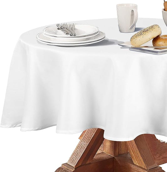 Obstal 210GSM Round Table Cloth, Water Resistance Microfiber Tablecloth, Decorative Fabric Circular Table Cover for Outdoor and Indoor Use (White, 70 Inch Diameter)