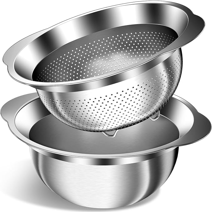 Stainless Steel Colanders 2-quart with Mixing Bowls, Strainers and Colanders, Strainer for Kitchen for washing soaking vegetables, fruit, rice, Microporous Colander, Dishwasher Safe