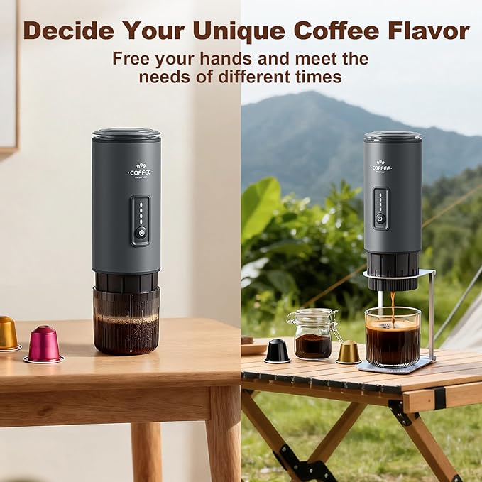Uiifuidy Portable Coffee Maker, 3 in 1 Electric Espresso Machine Set, Rechargeable Self-Heating Brewer with Carrying Bag and Coffee Stand for Office Camping, Hiking