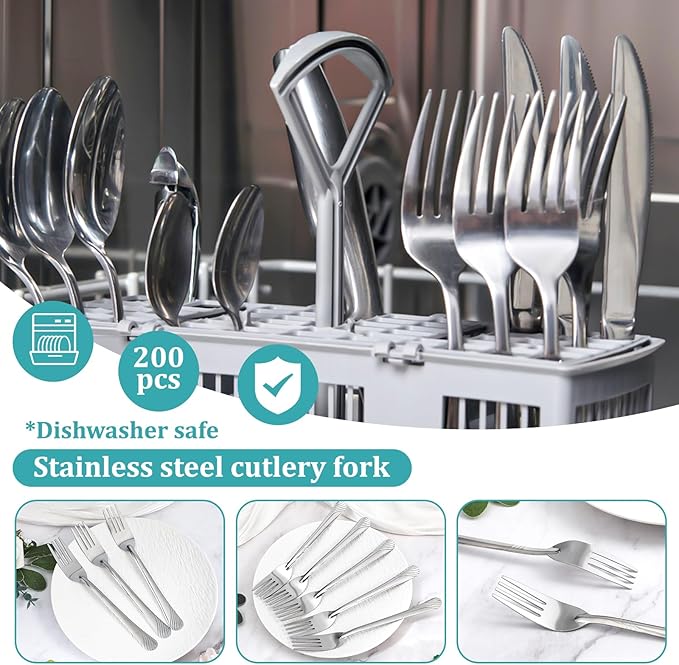 200 Pcs Metal Dinner Forks Bulk Set 7.08 Inches Stainless Steel Forks Silverware Flatware Mirror Polished for Restaurant Home Kitchen Dishwasher Safe