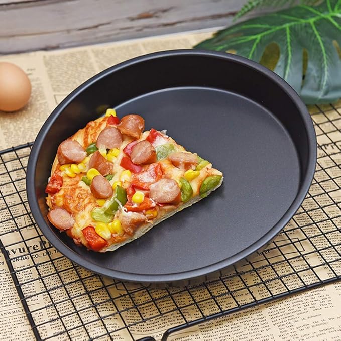1Pcs 8 Inch Pizza Pan, Carbon Steel Non-Stick Deep Dish Baking Pan for Pizza, Pies, Cakes - Thickened Round Bakeware Sheet for Oven, Kitchen & Restaurant Use(8inch)