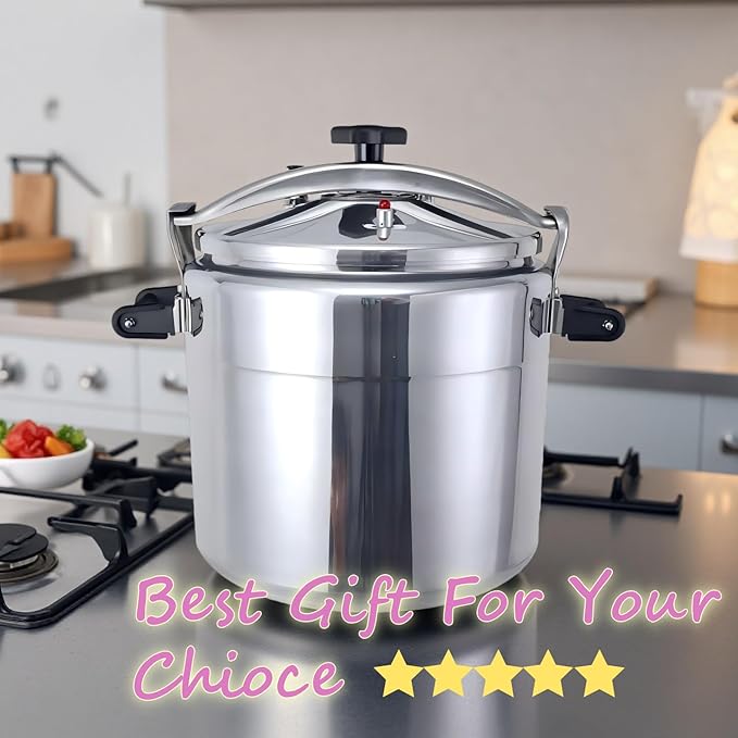 kilogorge 26 Quart Clamp On Pressure Cooker,Heavy-Duty Aluminum Pressure Cooker with Safety Bar Locking Lock, 2 ValvesrFast Cooking,for All Stovetops (Induction Compatible), for Family or Commercial