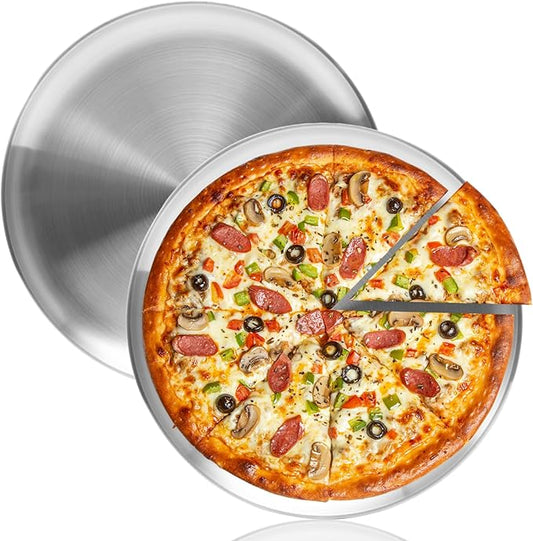 YeKuKing 13.5 Inch Pizza Pan for Oven Stainless Steel Baking Sheet Round Plates for Cake Pie and Salad Pizza Steel Tray Oven Dishwasher Safe & Easy Clean(2 PACKS)
