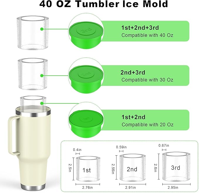 IYYI Ice Cube Tray for Stanley Cup, Tumbler Ice Cube Mold, Silicone Ice Mold With Lid - Cylindrical Ice Maker for Whiskey, Coffee, Juice, Chilling Drinks (Blue) (Green, Cylindrical)