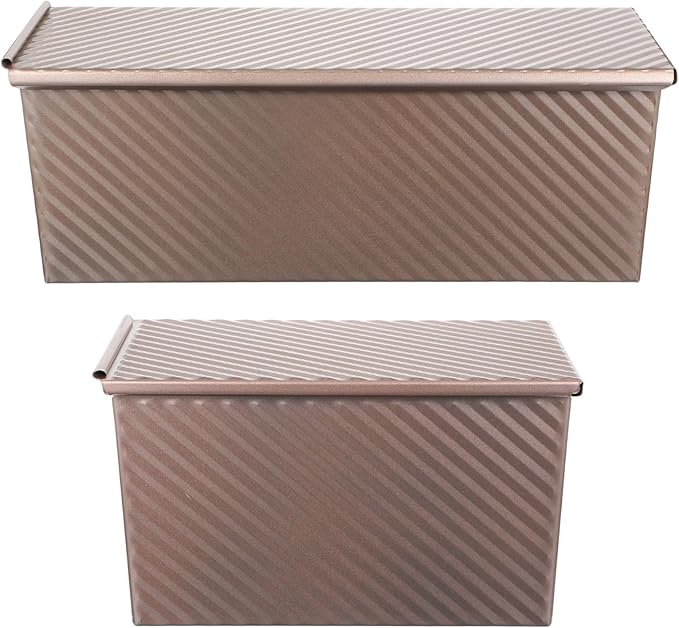 2Pcs Pullman Loaf Pan with Lid, 2 lb/1 lb Dough Capacity, Premium Sandwich Bread Loaf Pan with Lid, Carbon Steel Corrugated Bread Toast Box with Cover for Baking