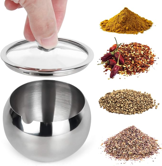 hanmir Stainless Steel Sugar Bowl with Clear Lid and Sugar Spoon 8.1 Ounces(240 Milliliter) Sugar Container for Home and Kitchen