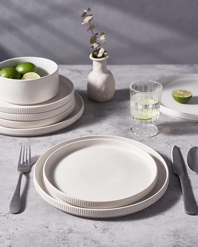 famiware Star Salad Plates for 6, 8 inches Plate Set, Stoneware Dinnerware, Small Dinner Plates for Dessert, Salad, Appetizer, Matte White (Pack of 2)