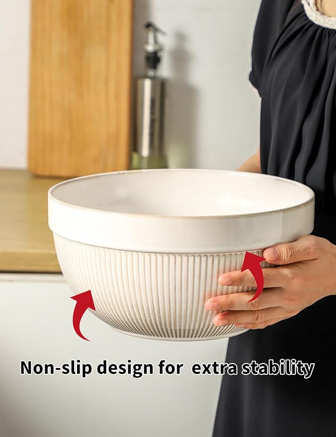 Large Ceramic Mixing Bowls, Yellow Kitchen Bowl (10"/8"/6"), Set of 3 Nesting Bowls for Baking, Cooking, Serving, Prepping, Dough Kneading, Microwave and Dishwasher Safe