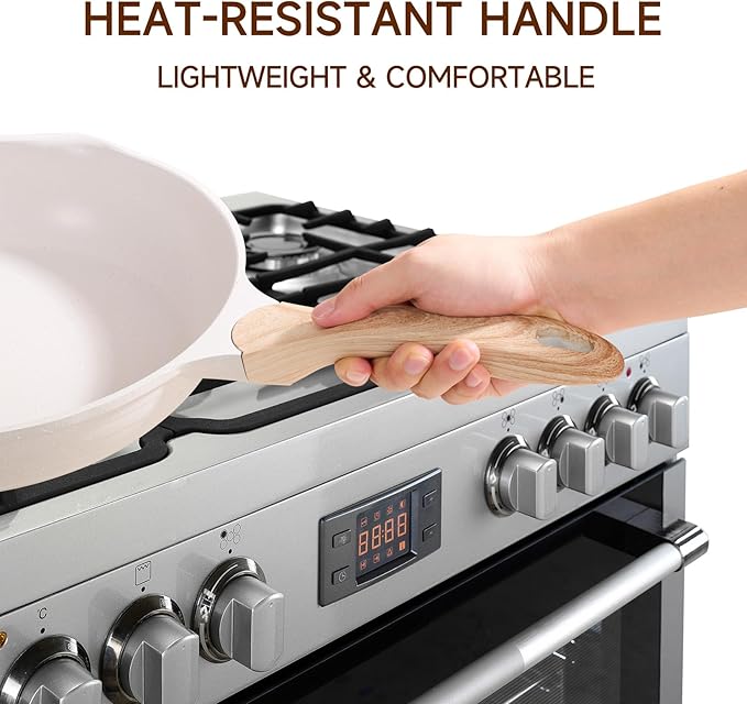 JEETEE 11 Inch Nonstick Frying Pan, Stone Coating Cookware, Nonstick Omelette Pan with Heat-Resistant Handle, Compatible with All Stoves (Beige)