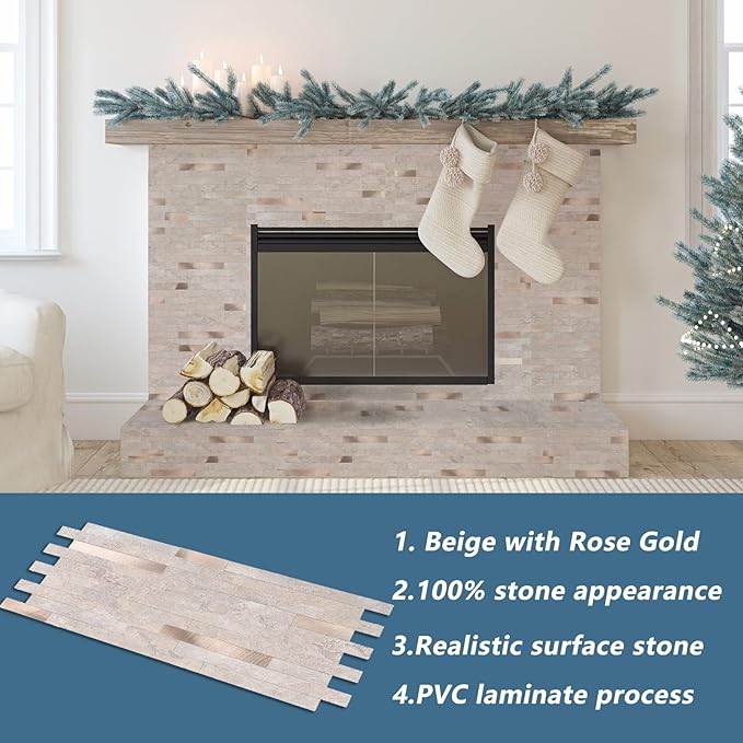 Yipscazo 20 Sheets PVC Wall Tiles Stick on Tiles for Backsplash Kitchen, Bathroom, Laundry Room, Camper, Fireplace (6'' X 12'', Stone)