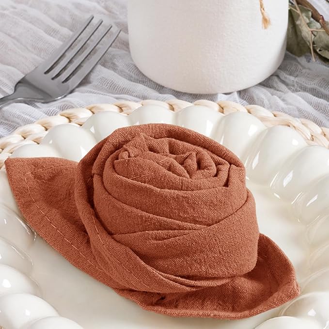 MLMC 8 Pack Terracotta Cloth Napkins Rustic Washable Napkins Set of 8 17"x17" Burnt Orange Reusable Dinner Napkins Cloth for Wedding Bridal Shower Party Picnic Dinning Table Decor