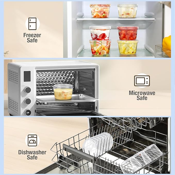 Reusable Freezer Storage Containers [UNIQUE INNOVATIVE DESIGN] 12 Pack-17 Oz Arrow Indicates Easy Opening and Closing of Lid Microwave and Dishwasher Safe,Soup Containers for Oats/Salad