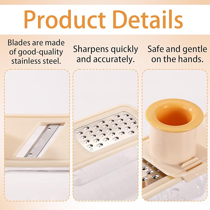 Mini Garlic Slicer, 3-in-1 Multi Function Mandoline Slicer with Container for Grinding Grating and Mincer Slicing Garlic Ginger Vegetable Practical Home Kitchen Appliances Essentials Tool(White)
