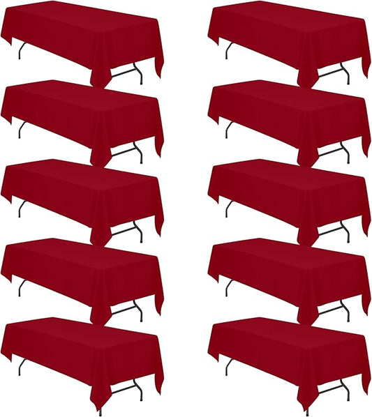 BRILLMAX 10 Pack Burgundy Tablecloths 60 x 126 Inch for 8ft Rectangle Tables - 150 GSM Polyester Fabric, 15" Standard Drop, Water, Stain & Wrinkle Resistant Cloth Cover for Wedding Dining Buffet