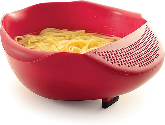 Norpro NOR-2176 Plastic Serving Bowl with Strainer , Red