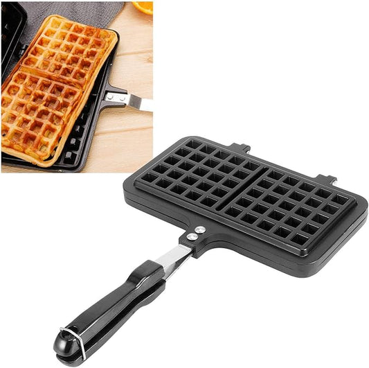 Double Sided Cast Iron Waffle Maker, Nonstick Waffle Maker Pan, Metal Grilled Sandwich Maker Pan, Waffle Iron for Stovetop or Grill, Grill Cheese Sandwich Maker for Kitchen Breakfast