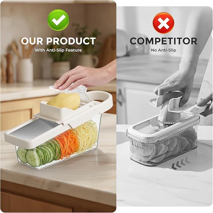 Adjustable Mandoline Slicer For Kitchen With Container,Veggie Chopper,Mandoline Food Slicer,Mandolin,Salad Chopper,Tomato,Potato Slicer,Cucumber,Fruit And Onion Cutter(3 Blade In 1)