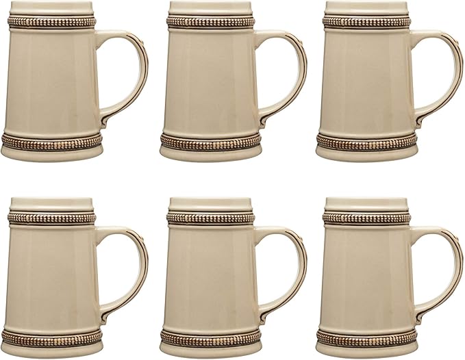DISCOUNT PROMOS Ceramic German Beer Steins 18.5 oz. Set of 6, Bulk Pack - Restaurant Barware, Great for Oktoberfest, Wedding, Party, Birthday, Events - Brown