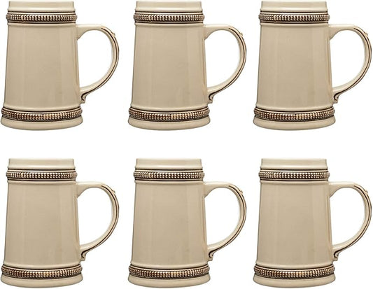 DISCOUNT PROMOS Ceramic German Beer Steins 18.5 oz. Set of 6, Bulk Pack - Restaurant Barware, Great for Oktoberfest, Wedding, Party, Birthday, Events - Brown