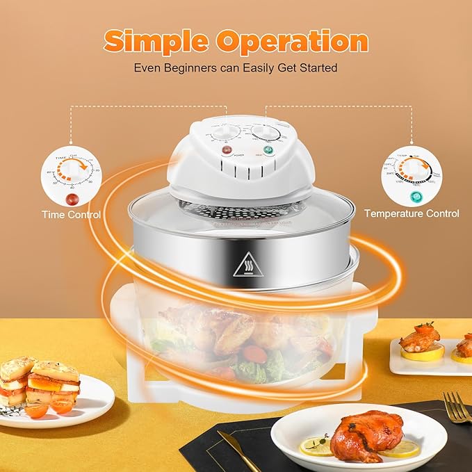 Countertop Toaster Oven 18QT, Glass made Family-Size Airfryer with Steam Rack & Toasting Rack, Nonstick & Dishwasher-Safe, Auto Shutoff, Quick Easy Meals Ideal, for Family Meals