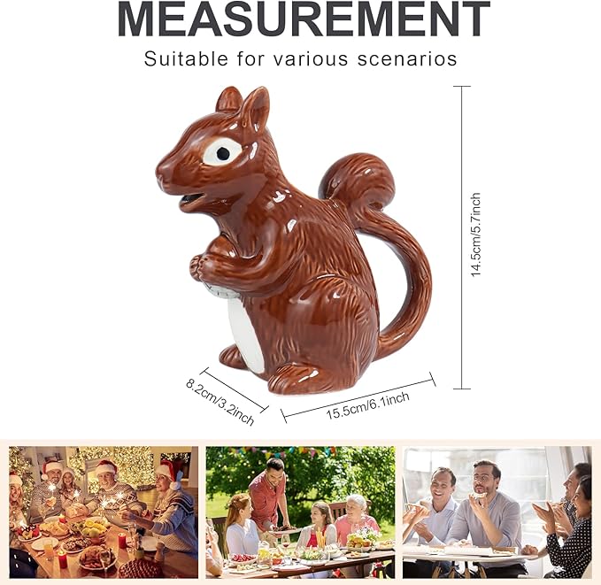 Squirrel Gravy Boat, 6 Oz Ceramic Sauce Boat for Gravy, Warming Sauces, Salad Dressings, Milk, Novelty Gift for Animal Lovers