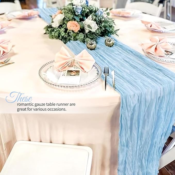 4 Pack Baby Blue Cheesecloth Table Runner 10Ft, Gauze Table Runners 21.5 x 120 inch,Semi Sheer Cheese Cloth Fabric Runner Bulk for Wedding,Party,Baby Shower,Bridal Shower