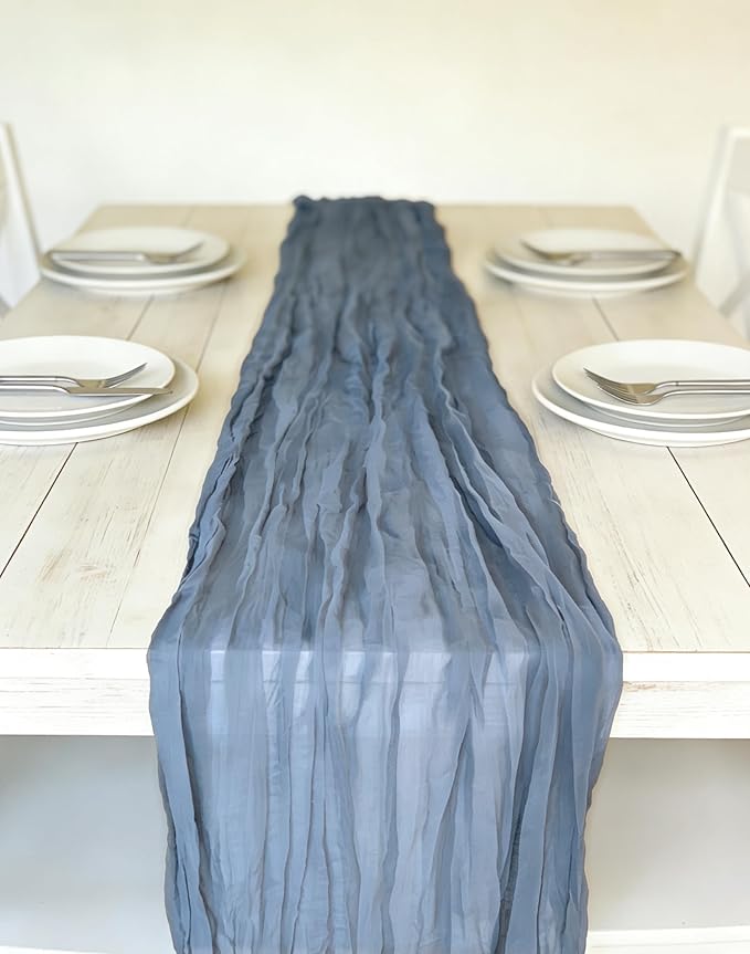 3 Pack Dusty Blue Cheesecloth Table Runner -17×120 Inch Gauze 10 FT Long Cheese Cloth Table Runners for Bridal Wedding Party Baby Shower Holiday Birthday Home Easter Decor (Dusty Blue, 3PC)