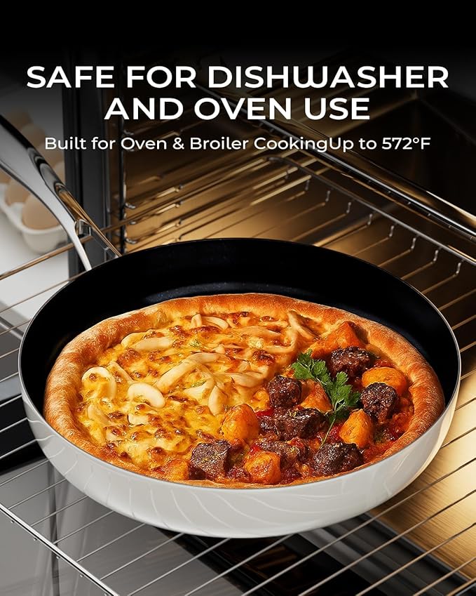Stackbear Nonstick Frying Pan Ceramic Cookware Set for Cooking (10.4+11.8 Inch), Tri-Ply Stainless Steel Pan, Non Toxic Skillet, PTFE & PFOA Free, Compatible with All Stovetops, Dishwasher & Oven Safe