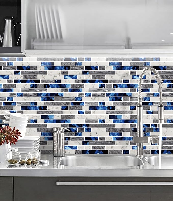 STICKGOO Thicker Design Peel and Stick Tile Backsplash, 12”×12”Stick on Backsplash for Kitchen, Self Adhesive Tile Stickers for Kitchen Backsplash and Bathroom(10 Sheets, Deep Blue)