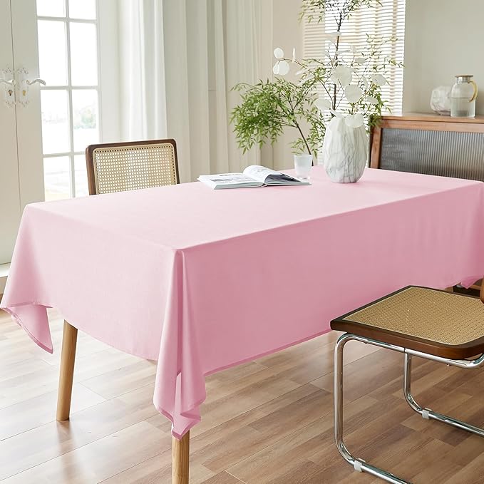 AUSSPVOCT Textured Linen Tablecloth Rectangle 60x84 Water Resistant Spill-Proof Wipeable Pink Table Cloth Wrinkle Free Fabric Dining Table Cover for Birthday Party Farmhouse Kitchen Tablecloths