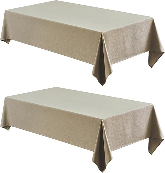 2 Pack Rectangle Tablecloth, 60x104 inch, Water Resistant Wrinkle Free Linen Textured Table Cloth Washable, Decorative Fabric Table Cover for Dining, Party and Camping, Mocha