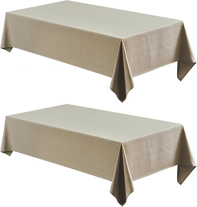 2 Pack Rectangle Tablecloth, 60x84 inch, Water Resistant Wrinkle Free Linen Textured Table Cloth Washable, Decorative Fabric Table Cover for Dining, Party and Camping, Mocha