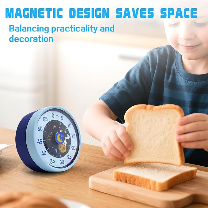 Kitchen Timer for Cooking,Chef Cooking Timer Clock,No Batteries Required,Visual Dial Timers,60-Minute Countdown,Mechanical Clockwork,Magnetic Base, Ringer Alert,Timers for Kitchen/Study/Gym/Work,Bule