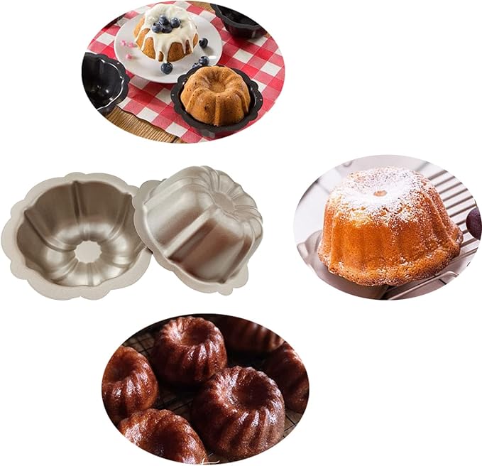 LoveDeal 4 Inch Nonstick Mini Fluted Cake Pan, Set of 4 for Baking, Carbon Steel Fluted Cake Pans, Metal Round Pumpkin Shaped Baking Mould for Cupcake, Muffin, Brownie, Pudding - Gold